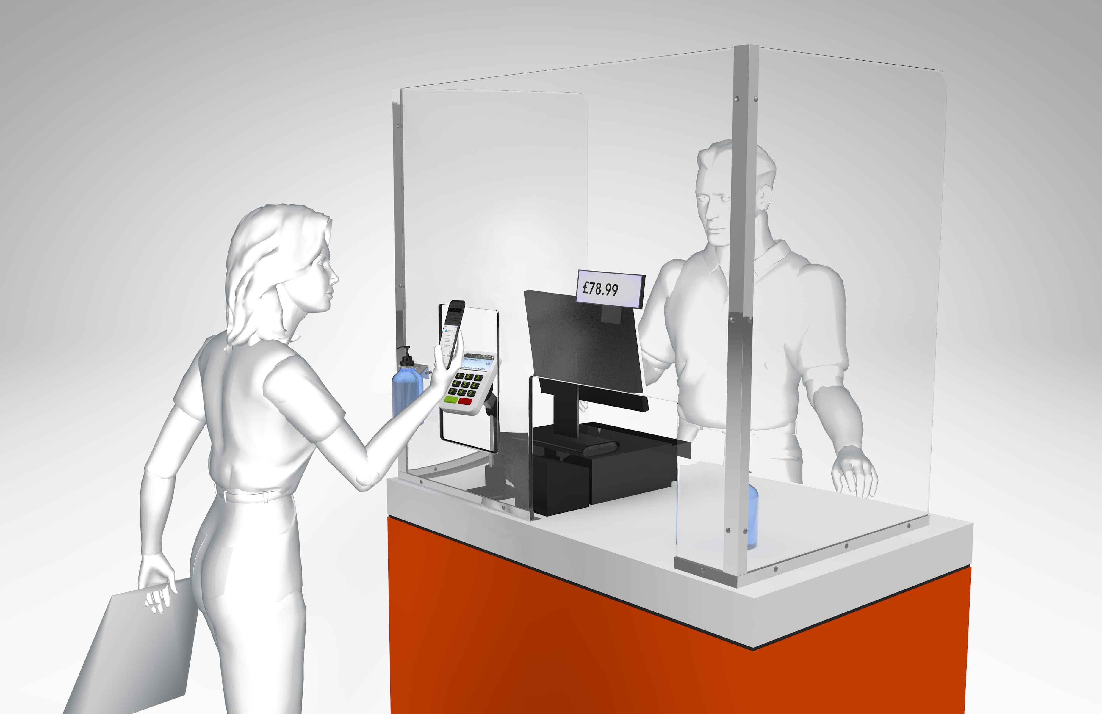 Protective shield installed on a retail counter